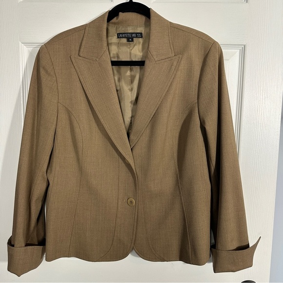 Lafayette 148 wool blend blazer, size 14, flip cuffs, brown, office, evening - Picture 1 of 9